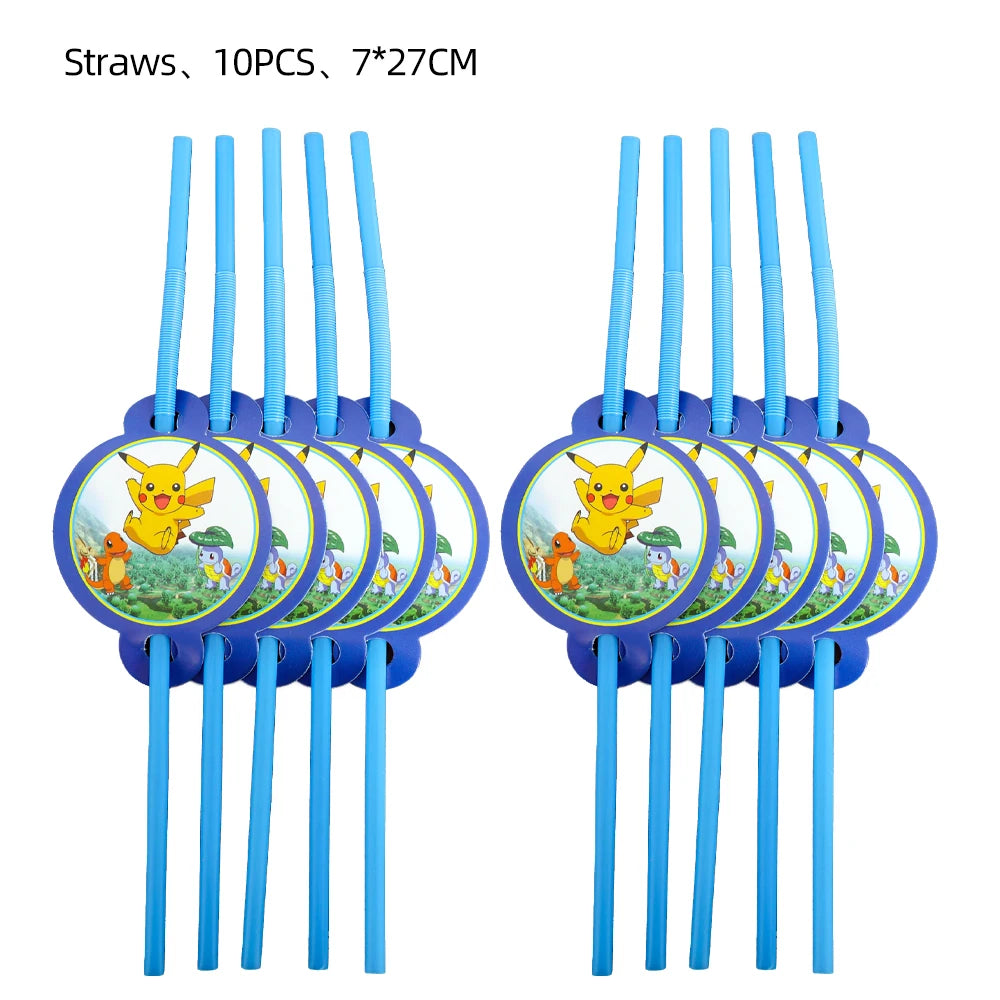 New pokemon birthday party pikachu decoration Balloon Disposable Tableware Tablecloth Straws Cup Plates Baby Shower Supplies Toy