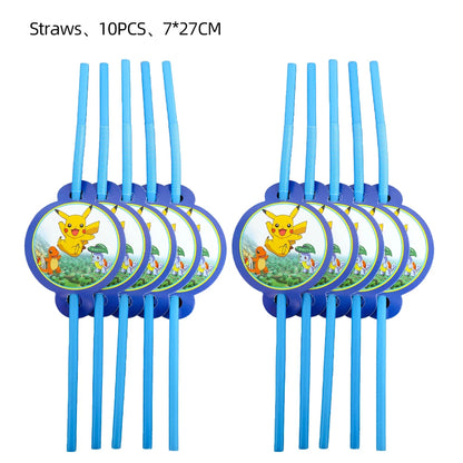 New pokemon birthday party pikachu decoration Balloon Disposable Tableware Tablecloth Straws Cup Plates Baby Shower Supplies Toy