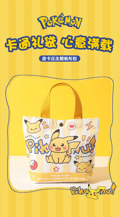 Cute Pokemon Pikachu Canvas Tote Bag Cartoon Anime Shopping Bag Reusable Lightweight school Portable Bag Daily Travel Gift Bag