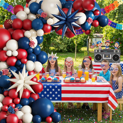 132Pcs Navy Blue Red White Balloons Garland Arch Kit Graduation Patriotic 4th Of July Independent Day Birthday Party Decorations