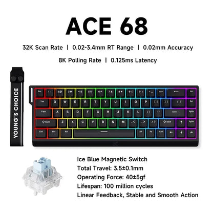 MCHOSE ACE 68 Wired Magnetic Switch Gaming Keyboard Hall Effect Rapid Trigger Programmable RGB 8K Hz DKS/MT/TGL/RS/SOCD Keyboard