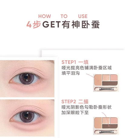 Judydoll 4 Colors Eyeshadow Palette Blush Eyeliner Eye Shadow Highlight Contour Palette Silkworm Plate Face Brighten Makeup