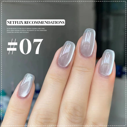 MIANEL 12ML Glass Bead Cat Eye Gel Nail Polish Flash White Spar Nude Color Magnetic Nail Polish White Nails Summer Nails 1-12pcs