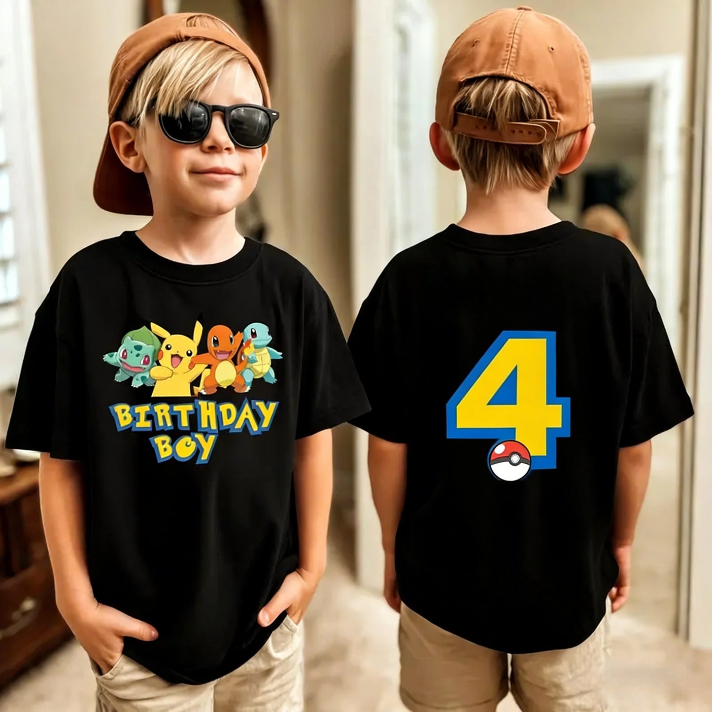 Birthday T-shirt Cute Pikachu Pokémon 3-9 Printed T-Shirt Unisex Summer Y2K Harajuku Loose Casual Short Sleeve Top for Chirldren
