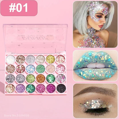 24Colors Body Face Glitter Gel Palette Waterproof Eye Hair Loose Sequins Eyeshadow Multifunctional Party Deco Makeup Cosmetics