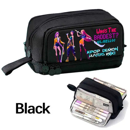 KPOP Pencil Case Student Storage Bag Stationery Large Space Storage 4 Compartment Pouch Double Side Opened