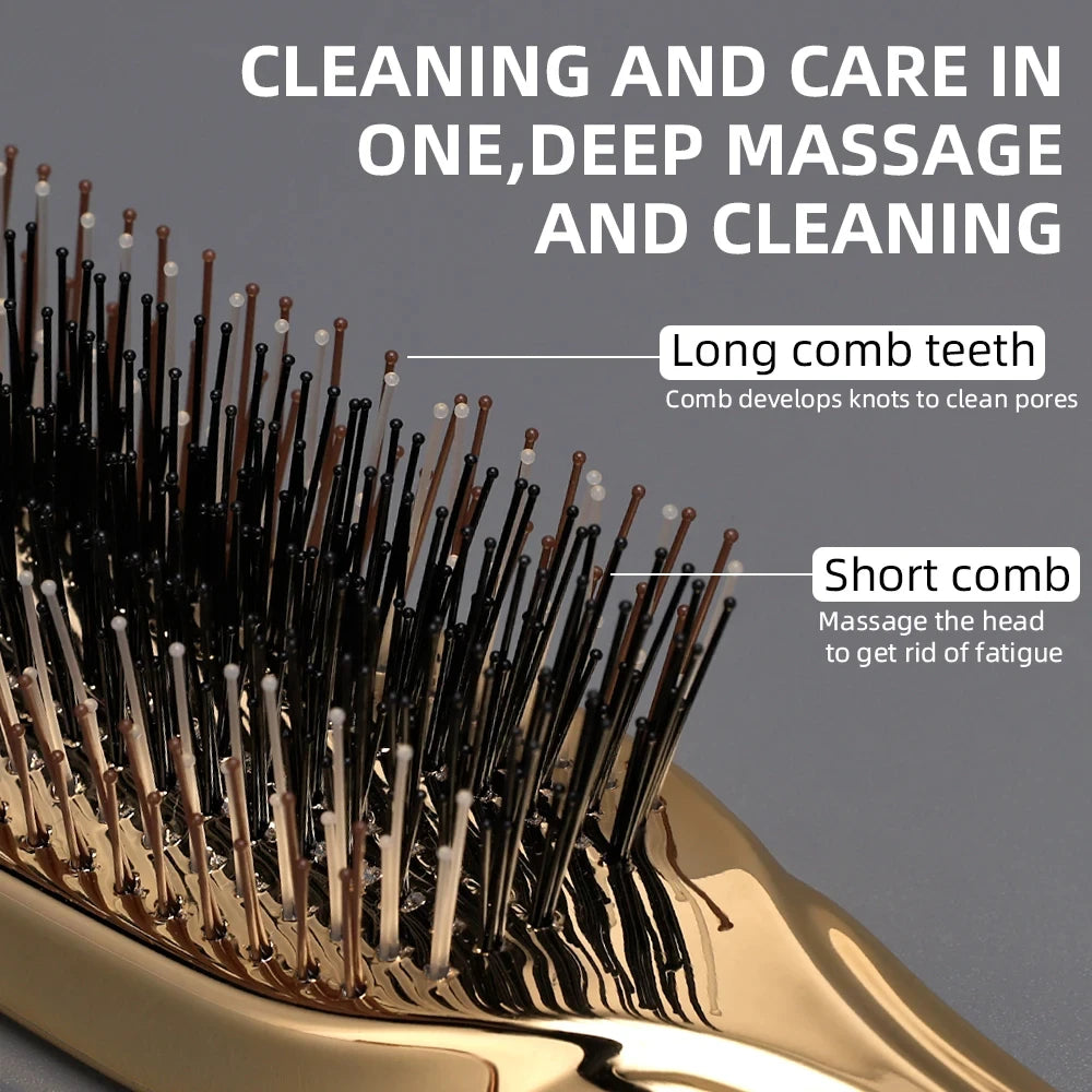 Japanese Premium Head Massager Scalp Brush Hair Massager Shampoo Brush Wet Plastic Detangling Brush Hair Cleaning Comb Rose Gold