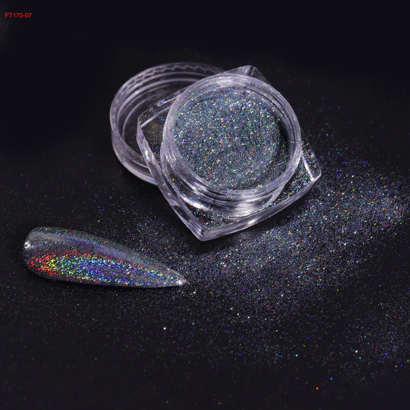 12Jars/set Holographic Glitter Nail Fine Powder 0.05mm Super Shinying Unicorn Rainbow Laser Powder DIY Mirror Manicure Powder