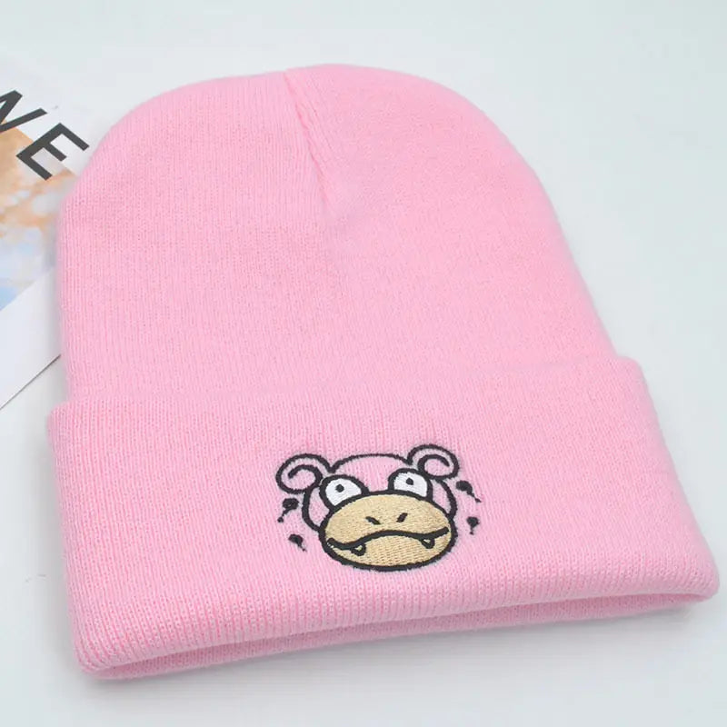 Pokemon Snorlax Ditto Psyduck Beanies Women Winter Warm Hat Anime Solid Color Funny Embroidery Cap For Men Knitted Bonnet Unisex