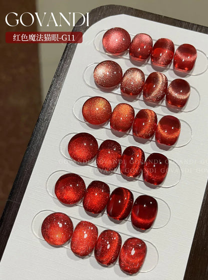 High-end Red 3D Cat Eye Magnetic Gel Polish Set With Color Card Soak Off UV LED Glitter Cat's Eye 9D Magnet Nail Gel 6pcs 15ml