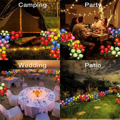 Simulation 5 Heads Rose Lamp Solar LED Lawn Lamp Decor Garden Wedding Parterre Party Camping Outdoor Yard Patio Ground Lights