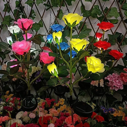 5 Heads Rose Lawn Lamp Solar Lights Outdoor Decorative Solar Garden Lights for Yard Patio Garden Wedding Decor Fairy Lights