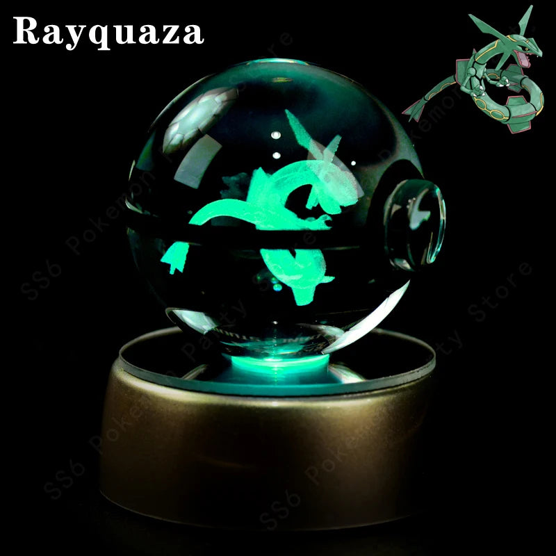 Pokemon Crystal Ball 3D Pikachu Mewtwo Gengar Pokeball 3D Night Light Lamp Glass Statue Pokemon Crystal Ball Kids Birthday Gift