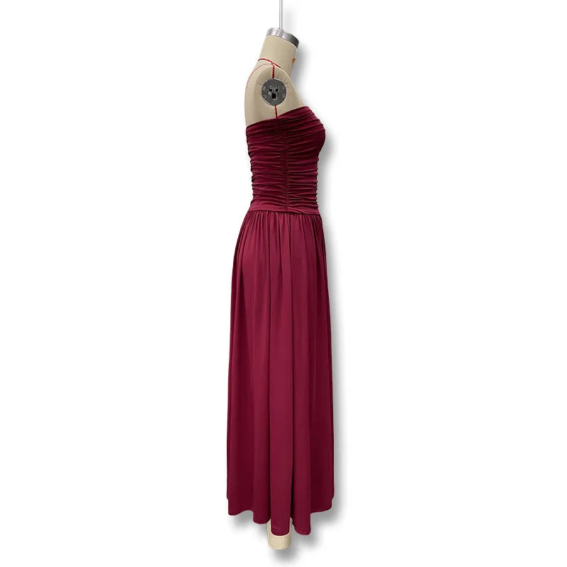 2026 Summer Fashion Solid Color Strapless Strapless Sleeveless Lady Long Dress New Elegant Sexy Slimming Pleated Women's Dresses