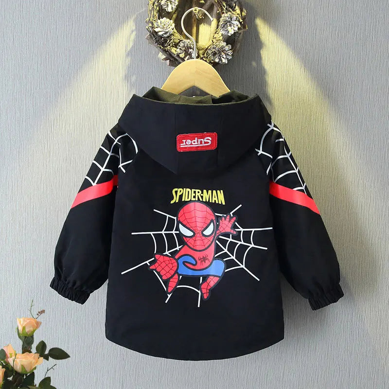 Boys Spiderman Hooded Jackets 1-10 Years Girls Spring Autumn Stitch Print Sports Coats Children Cartoon Outerwear Kids Clothes
