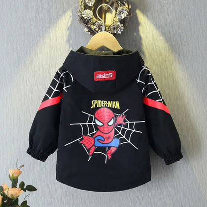 Boys Spiderman Hooded Jackets 1-10 Years Girls Spring Autumn Stitch Print Sports Coats Children Cartoon Outerwear Kids Clothes