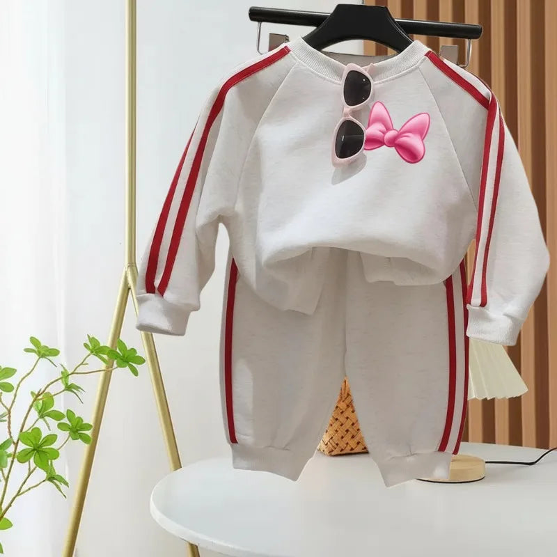 Spring New Style Girls Clothing Sets 2026 Children's Casual Tracksuits Fashion O Neck Hoodies and Side Stripe Trousers Two Piece