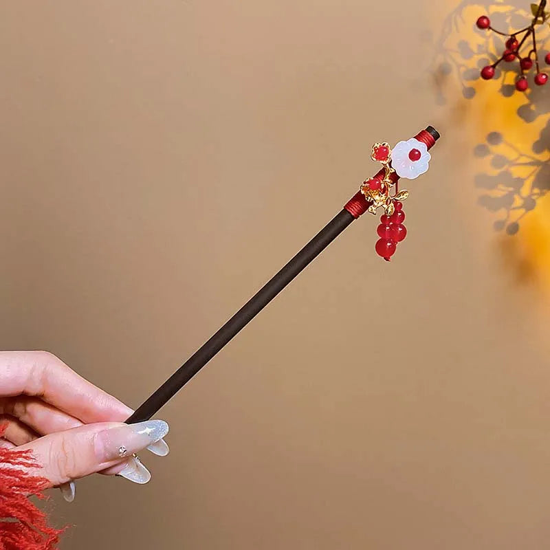 Retro Red Flower Hair Stick.