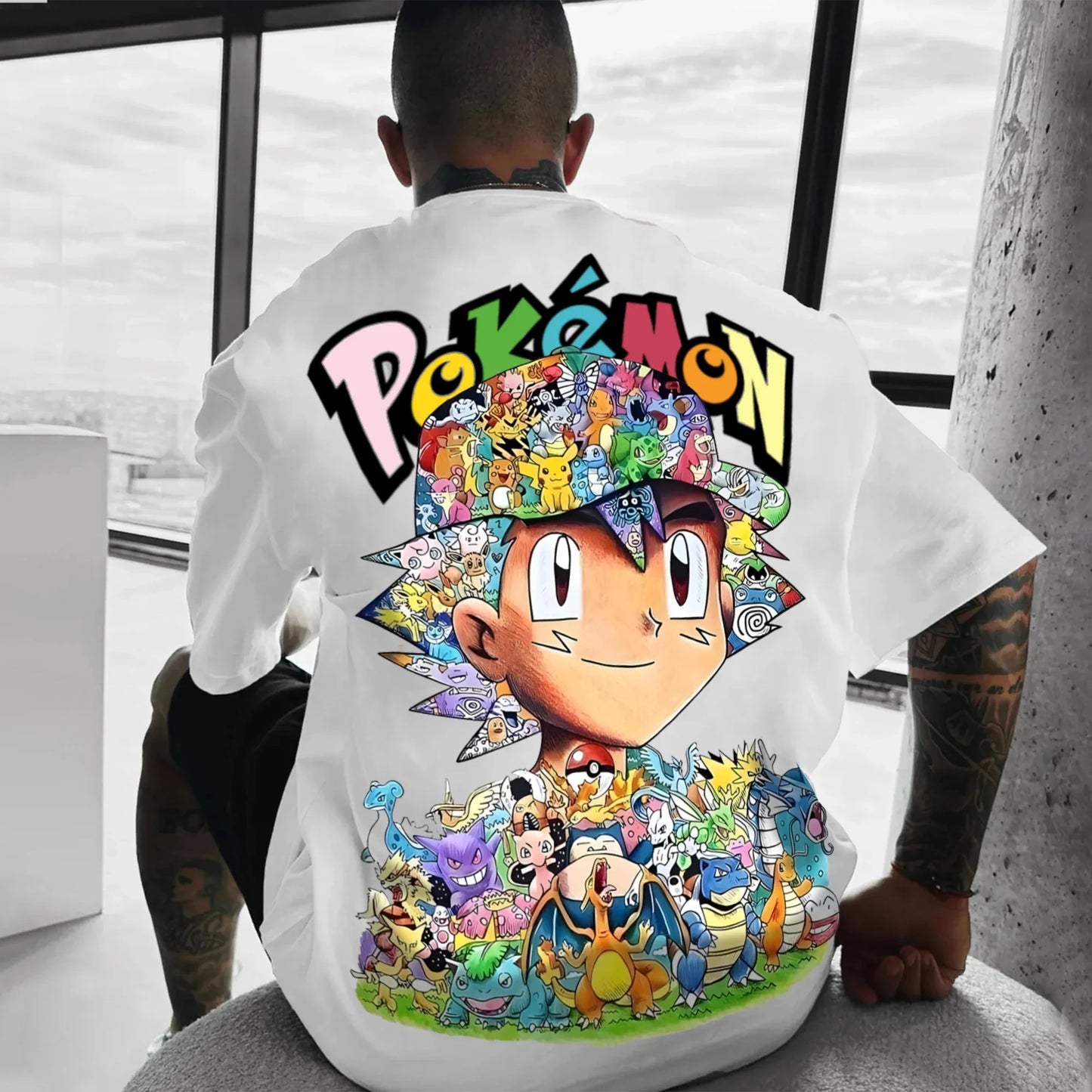 Pokémon Animation Derivatives Ash Ketchum Pikachu Printing T-shirt Men's Women's 2025 Summer Loose Cotton Street Trend Brand Top