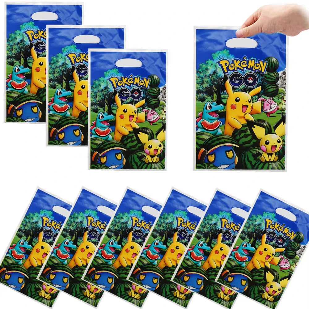 10/20/30pcs Pokemon Birthday theme Gift Bag Pokemon Figures Pikachu Candy Bag Packaging Giveaway Party Favors Children Gifts Sup