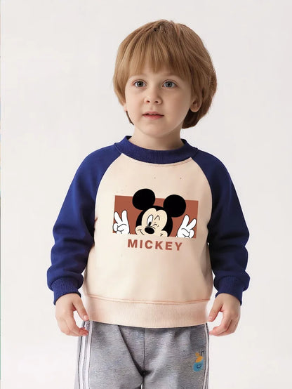 Spring Autumn Children O Neck Hoodies Sets Baby Girls Casual Sweatshirts Kids Spliced Long Sleeved Pullover Mickey Printed