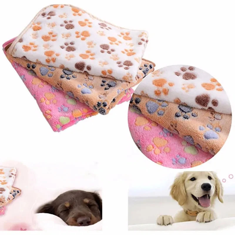 Ultra-Soft Fleece Pet Blanket: Cozy Paw Print Mat & Sleep Cover