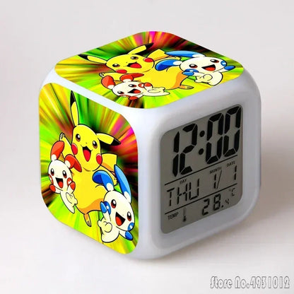 Anime Cartoon Pok é mon Cartoon Alarm Clock Creative Student 8x8x8cm LED Cube with Colorful Light Display Time Week Month