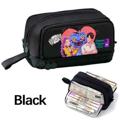 KPOP Pencil Case Student Storage Bag Stationery Large Space Storage 4 Compartment Pouch Double Side Opened