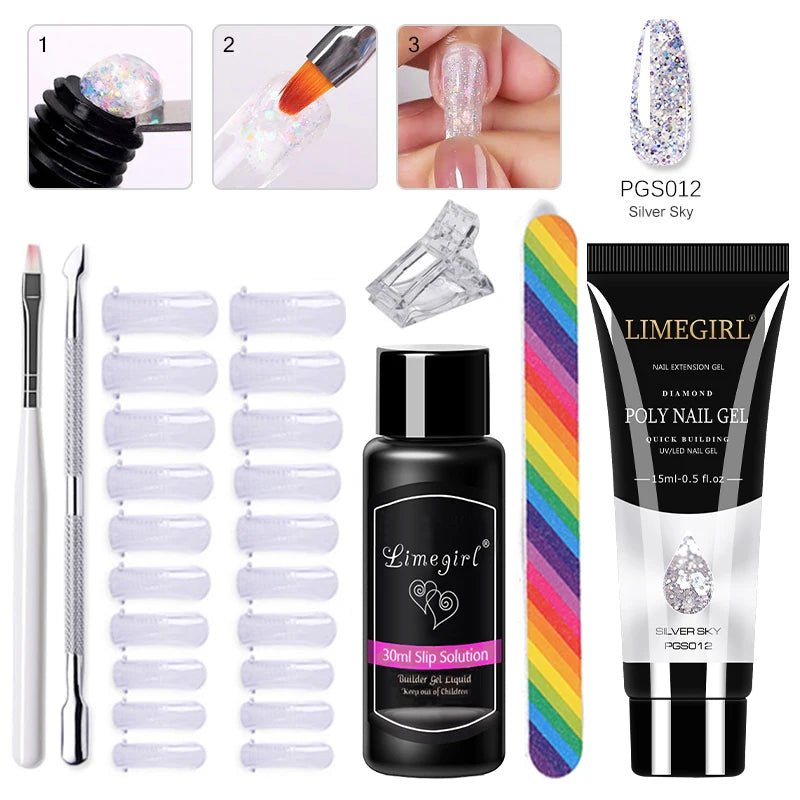 LIMEGIRL Set Poly Nail Gel for Extension Gel Set Manicure Acryl Gel Varnish Set 15ML Acrylic Liquid Nail Art Nail Kit UV Gel Kit