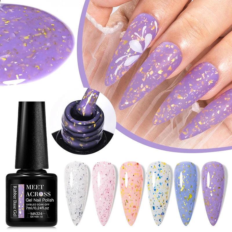 7ml Milk White Rubber Base Gel Silver Gold Pink Foils Glitter Base Coat Semi-Permanent Nail Art Gel Varnish For Nails Manicure