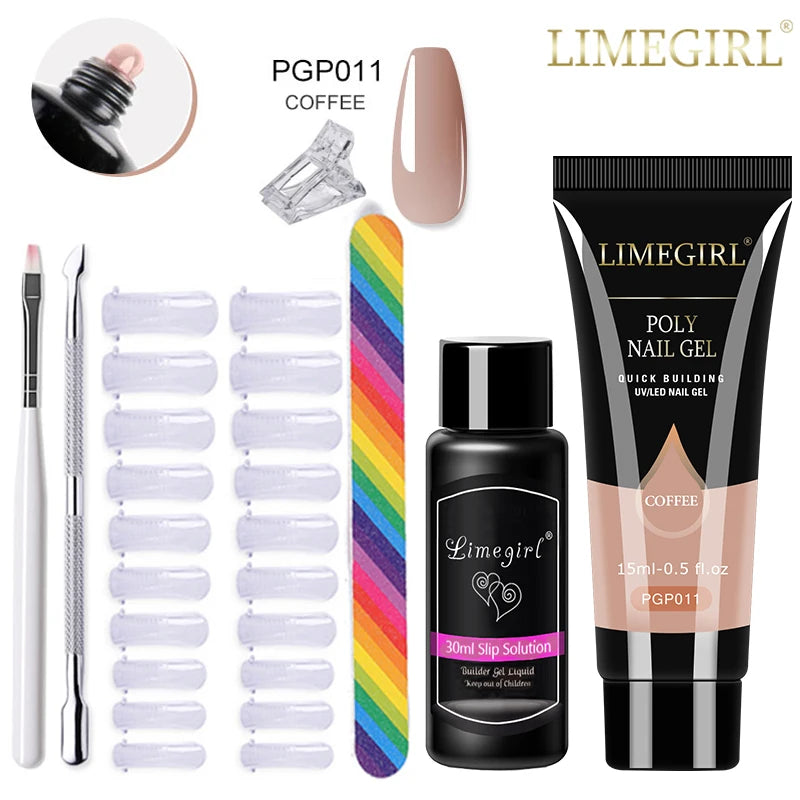 LIMEGIRL Set Poly Nail Gel for Extension Gel Set Manicure Acryl Gel Varnish Set 15ML Acrylic Liquid Nail Art Nail Kit UV Gel Kit