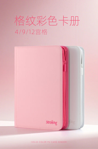 Premium Zipper 4/9/12 Pocket PU Card Binder - Aesthetic Pink & White Album for Pokemon Cards, Game Collection & Fan Photos