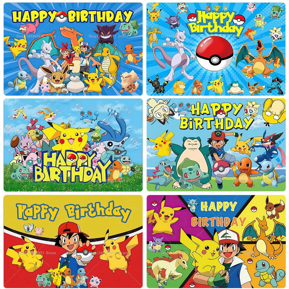 Pokemon Pikachu Backdrop Banner Cartoon Pocket Monster Theme Kids Birthday Party Decor Photography Photo Background Supplies