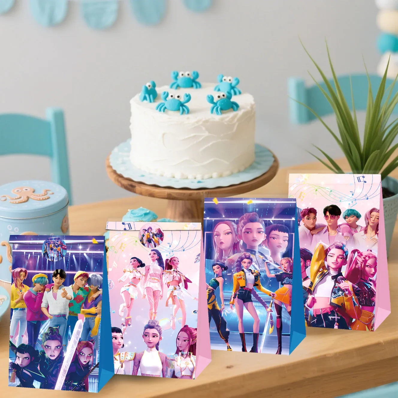 Hunters K-Pop Idol Party Favor Bags: 12-Piece Sealable Gift Bag Set with Stickers