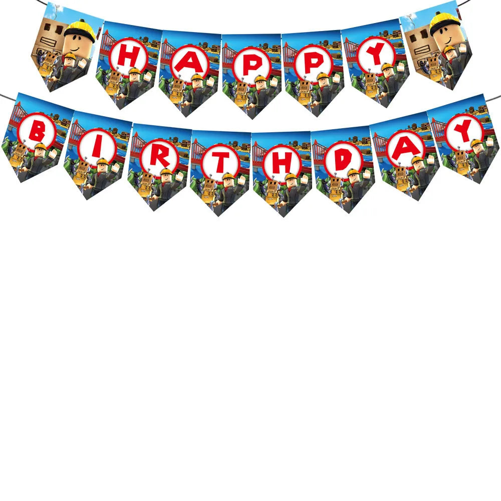 Roblox Boy Kids Set Birthday Party Decorations Tableware Tablecloth Cup Plate Napkin Bags Baby Shower Roblox Party Favor Kits