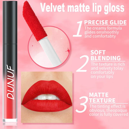 DUNUF 32 Color Matte Liquid Lipstick: Bold Pigment Non-Stick Lip Glaze