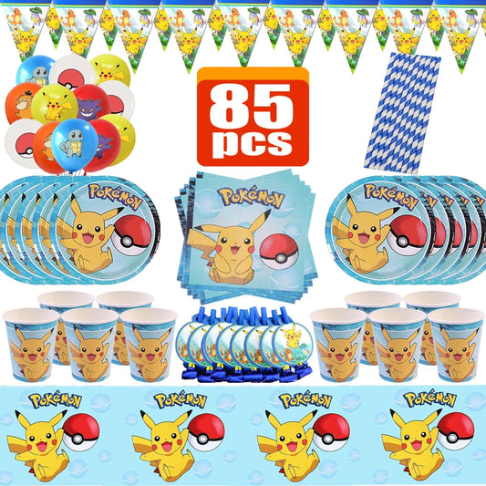 Pokemon Birthday Party Supplies Pikachu Party Decorations Foil Balloons Blowouts Tableware Plate Napkin Baby Shower Supplies Toy