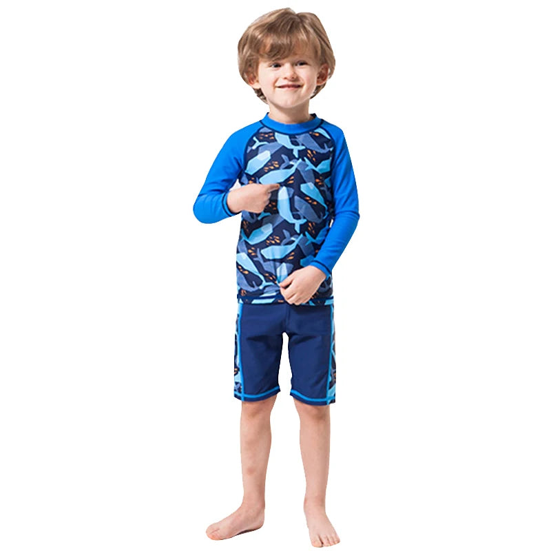 Kids' Long Sleeve Swimsuit Set: 2-Piece Rash Guard & Shorts for Toddlers and Children