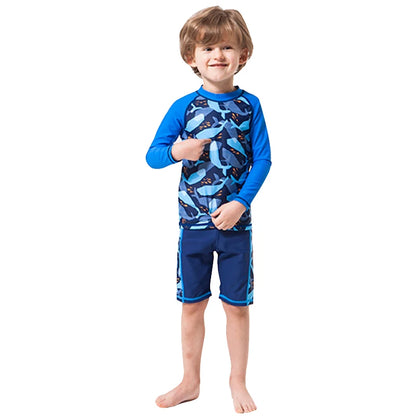 Kids' Long Sleeve Swimsuit Set: 2-Piece Rash Guard & Shorts for Toddlers and Children