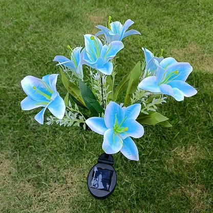 Auto Solar Lily Garden Lights (7 Heads) - Waterproof LED Outdoor Flower Decor for Yard, Pathway, Camping, Wedding | Ground Spike