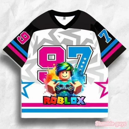 Cute Boys Roblox T Shirt Anime Summer Casual Kids Girls Short Sleeve Tops Fashion Game Print Cartton Breathable Kids Tee
