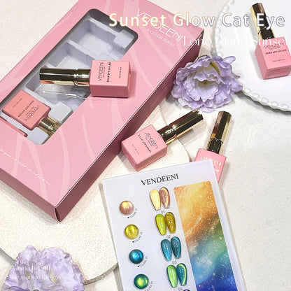 Vendeeni 6 Colors Crystal Cat Eye Gel Nail Polish Set Semi Permanent Sparkling Magnetic UV LED Soak Off Gel Varnish With Display