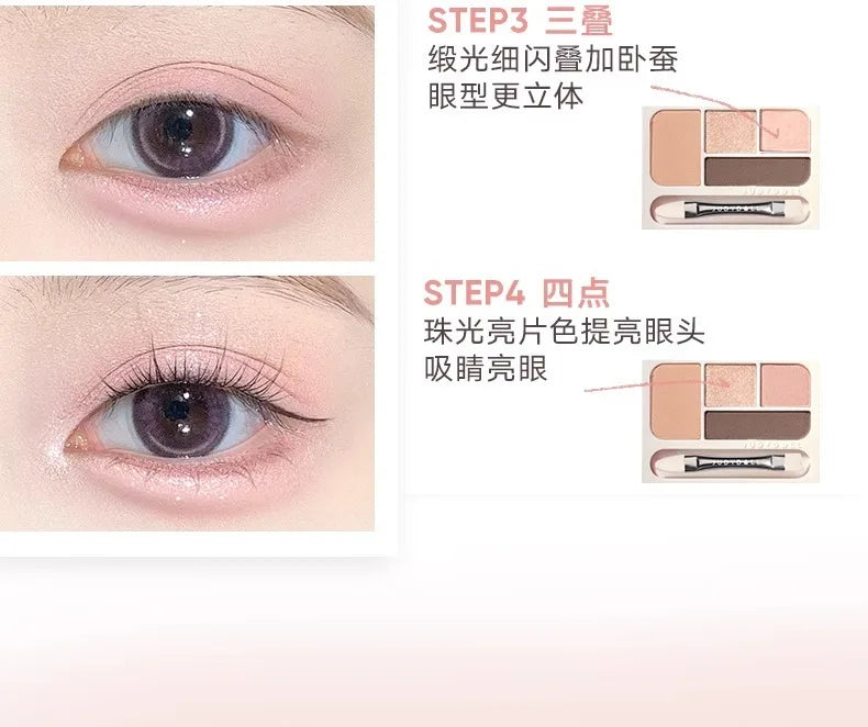 Judydoll 4 Colors Eyeshadow Palette Blush Eyeliner Eye Shadow Highlight Contour Palette Silkworm Plate Face Brighten Makeup