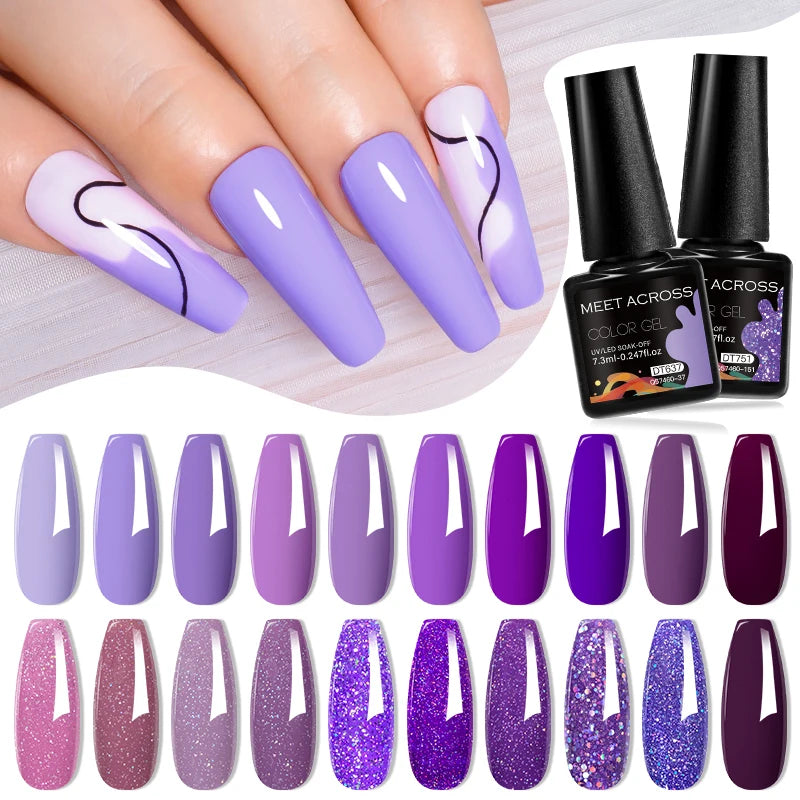 10PCS/Set 7.3ml Hot Pink Red Glitter Gel Nail Polish Soak Off Uv Led Nails Shine Finish For Diy Nail Art Manicure Nail Supplies