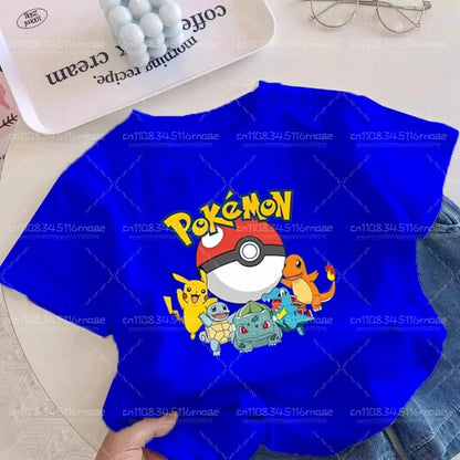 Pok é Mon Children's/Adult Clothing Pikachu Cotton T-shirt Boys and Girls Cartoon Anime T-shirt Cute Printed Clothing Gift