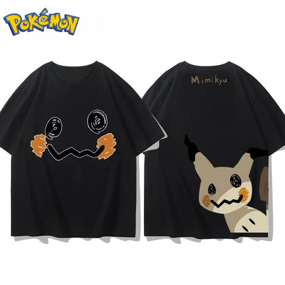 Men's New Pokémon Mimikyu Front and Rear Printed T-shirt Men's and Women's Summer New  Loose Casual Versatile Short-sleeved Top