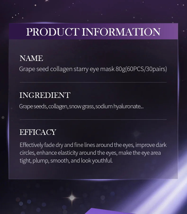 SADOER Starry Grape Collagen Eye Mask: 60pcs Anti-Dark Circle & Deep Hydration Patches