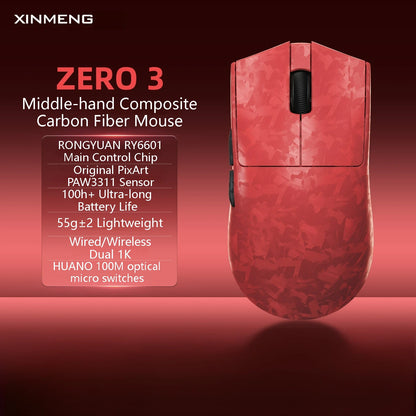 XINMENG ZERO 3 Gaming Mouse PAW3311/PAW3395/PAW3950 E-sport Sensor 1K/8K Polling Rate Carbon Fiber Case 500mAh Battery Wireless
