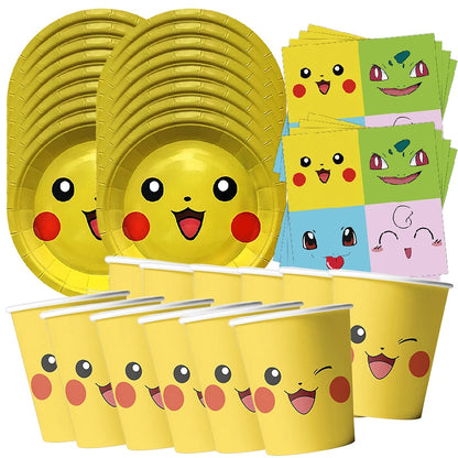 60pcs Pokemon Tableware Pikachu Birthday Decoration Disposable Cups Plates Napkins Happy Birthday Baby Shower Supplies Toys ﻿