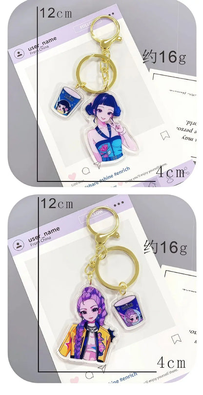 8pcs Girls Group Anime Fans Backpack for School & Outdoor, Double-Sided Spray Acrylic Keychain Lovely Gift for Frien